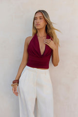 BASE Contour In Her Element Halter-Neck-Cowl-Top Wein
