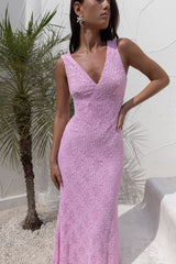 Seashell Diaries Maxi-Spitzenkleid Rosa
