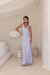Maxikleid aus Satin „Wildflower Way“, Blau