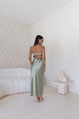Gleam In Gold Maxi Dress Khaki