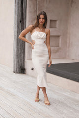 Blind Date Midi Dress Beige