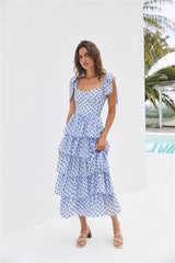 Mediterranean Muse Tiered Midi Dress Blue