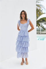 Mediterranean Muse Tiered Midi Dress Blue