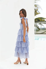 Mediterranean Muse Tiered Midi Dress Blue