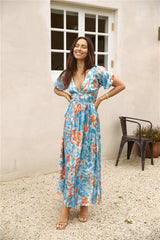 Through Oceans Satin Maxikleid Blau
