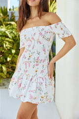 Mimi Off Shoulder Mini Dress Beige