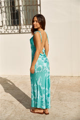 Sweet Autumn Leaves Satin Halter Maxi Dress Sage