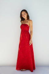Riviera Rouge Strapless Maxi Dress Red