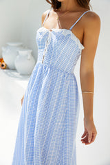 Lyra Gingham Maxi Dress Blue