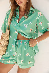 Happy Hour Satin Set Green