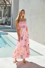 Zauberhaftes Trägerloses Maxikleid Rosa