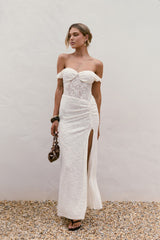 Soft Smiles Off Shoulder Lace Maxi Dress White