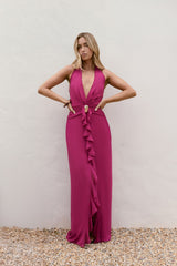 Sea Glass Nights Halter Maxi Dress Fuchsia