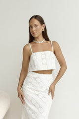 Island Calm Embroidered Crop Top White