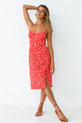 Warten auf den Frühling Midi-Kleid Rot