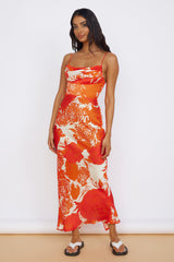 Frühlingsblüten Maxikleid Orange