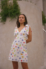 FORTUNATE ONE On Vacay Mini Dress Santorini Print