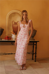 Midi-Kleid „Rosenblüten-Reverie“ in Rosa