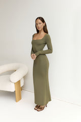 BASE Embrace Shape Langarm-Maxikleid Army