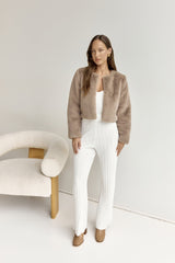 Day By Day Faux Fur Cropped Jacket Brown