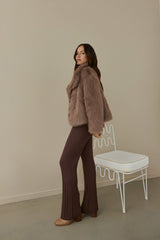 Snowflakes Falling Faux Fur Coat Brown