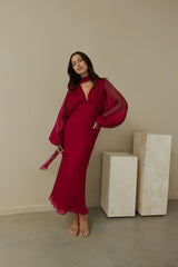 Our Nostalgia Long Sleeve Maxi Dress Burgundy