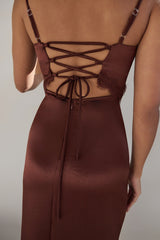 Romantic One Satin Maxi Dress Brown