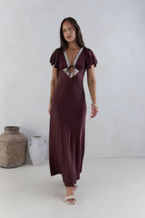 Postcard Dreams Satin Maxikleid Braun