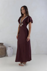 Postcard Dreams Satin Maxikleid Braun