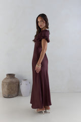 Postcard Dreams Satin Maxikleid Braun