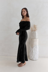 Here For Love Off Shoulder Mesh Maxi Dress Black