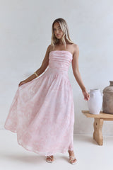 Cloud Kissed Paths Strapless Maxi Dress Pink