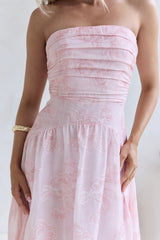 Cloud Kissed Paths Strapless Maxi Dress Pink