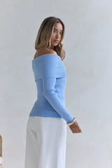 Dreamwave Off Shoulder Knit Top Blue