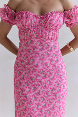 Kissed By The Sun Off Shoulder Maxi Dress Pink