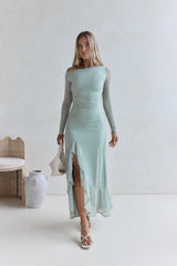 Whispered Secrets Mesh Long Sleeve Maxi Dress Sage