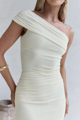 Kiss The Moon One Shoulder Mesh Maxi Dress Lemon