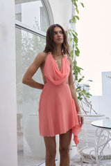 Gifted Hands Halter Mini Dress Coral