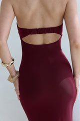 Caught Your Eye Mesh Strapless Maxi Dress Burgundy