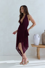 Starry Dreams Halter Mesh Mini Dress Burgundy