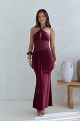 Taste Of Luxe Halter Mesh Maxi Dress Burgundy
