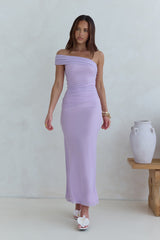 Dahlia One Shoulder Mesh Maxi Dress Lilac