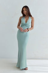 Destinations Maxikleid aus Satin mit Neckholder, Salbeigrün
