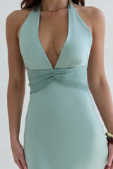 Destinations Maxikleid aus Satin mit Neckholder, Salbeigrün