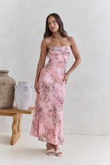 Flickering Flames Mesh Maxikleid Rosa