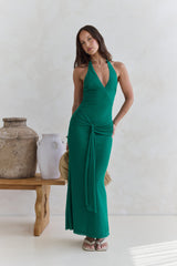 Dive In Mesh Halter Maxi Dress Green