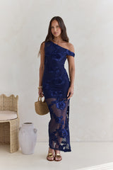 Scenic Dreams Mesh Off-Shoulder Maxikleid Navy