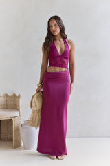 Best Believe Lace Halter Maxi Dress Plum