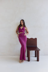 Best Believe Lace Halter Maxi Dress Plum