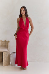 Got A Feeling Neckholder Maxikleid aus Satin Rot